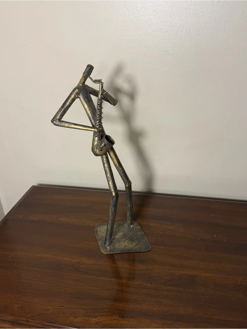 Z Gallerie brutalist style saxophone player tube metal sculpture approximate 15